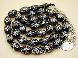 Old Real Antique Rare Black Coral Yusr Subha Necklace Rosary Prayer Beads 89 Gr