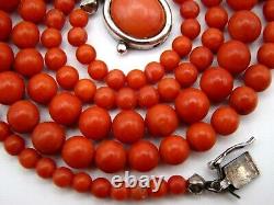 Old Real Rare Antique Natural Mediterranean Dark blood Red Aka Coral Necklace