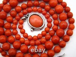 Old Real Rare Antique Natural Mediterranean Dark blood Red Aka Coral Necklace