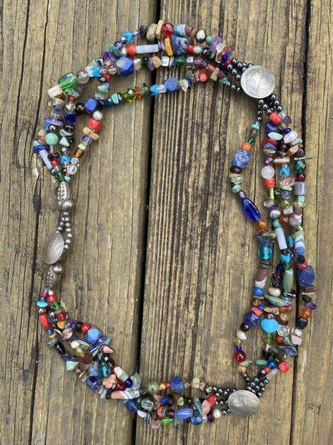 Paige Wallace For Marushka Necklace Multi Gemstone Trade Glass Beads Rare
