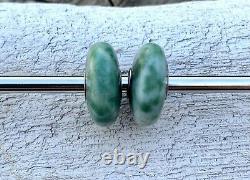 Pair Of Wonderful Trollbeads Green And White Jade LE 2009 China Beads Rare