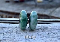 Pair Of Wonderful Trollbeads Green And White Jade LE 2009 China Beads Rare