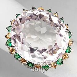 Pale Pink Kunzite Oval Rare 35.90Ct 925 Sterling Silver Handmade Rings Size 6.5