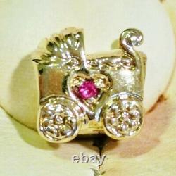 Pandora 14K Gold charm with pink Sapphires, 750409PSA, Rare To Find