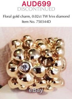 Pandora Retired Rare 14k Yellow Gold Diamond Floral Charm, 750344D