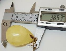 Pendant Stone Amber Natural Baltic Egg Yolk 13,4g White Old Vintage Rare F-838