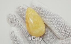 Pendant Stone Amber Natural Baltic White 11,3g Vintage Old Rare Special F-939