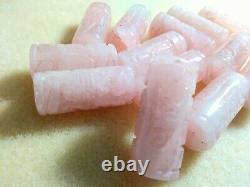 Pink Morganite Hand Carved Chinese Barrel Shou Beads RARE