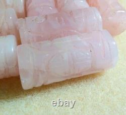 Pink Morganite Hand Carved Chinese Barrel Shou Beads RARE