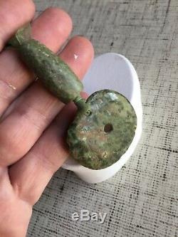 Pre Columbian Jade Disc & Barrel Shaped Bead Circa 100BCE-500CE RARE