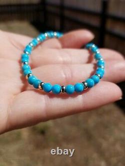 RARE 14k Solid YWR Gold GF or Sterling SLEEPING BEAUTY Blue TURQUOISE Bracelet
