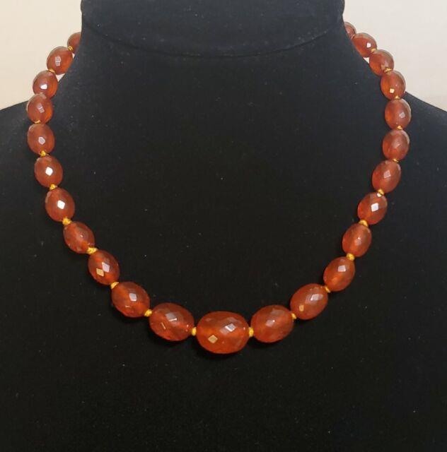 Rare 1930s Vintage Faceted Graduated Crackled Natural Amber Necklace 17 Poland