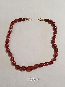 RARE 1930s Vintage Faceted Graduated Crackled Natural Amber Necklace 17 Poland