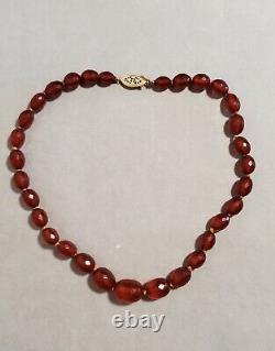 RARE 1930s Vintage Faceted Graduated Crackled Natural Amber Necklace 17 Poland