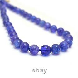 RARE AAA+ Tanzanite Gemstone 7mm-10mm Smooth Round Bead Necklace Jewelry for Her