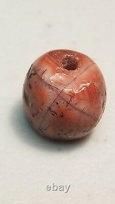 RARE ANCIENT FACETED BANDED JASPER AGATE STONE BEAD rare etched line Authentic
