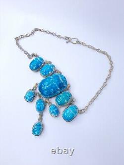 RARE ANTIQUE ANCIENT EGYPTIAN Pharaonic Revival 8 Scarab Blue Bead Necklace