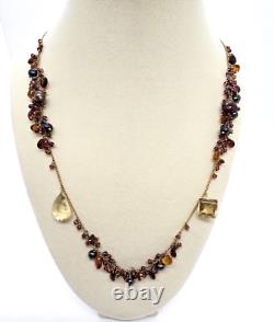 RARE Alexis Bittar Gold Tone Sterling Multi-Gemstone & Black Pearl Necklace 24