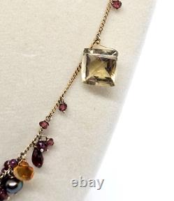 RARE Alexis Bittar Gold Tone Sterling Multi-Gemstone & Black Pearl Necklace 24