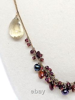 RARE Alexis Bittar Gold Tone Sterling Multi-Gemstone & Black Pearl Necklace 24