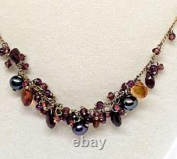 RARE Alexis Bittar Gold Tone Sterling Multi-Gemstone & Black Pearl Necklace 24