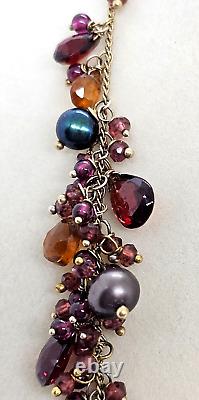 RARE Alexis Bittar Gold Tone Sterling Multi-Gemstone & Black Pearl Necklace 24