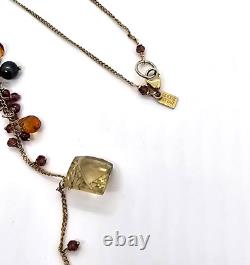 RARE Alexis Bittar Gold Tone Sterling Multi-Gemstone & Black Pearl Necklace 24