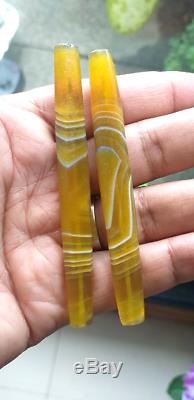 RARE Ancient 2 pcs Banded Agate Tubular beads, Old Banded Agate Pendants