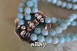 RARE Ancient Echos Vintage Carved Amazonite Sterling Silver Beaded Rose Necklace