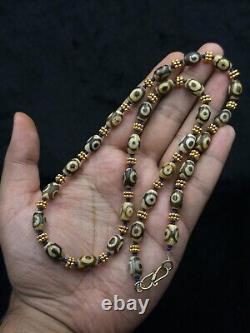 RARE Ancient Himalayan Tibetan Dzi Agate & Gold Plated Beaded Necklace