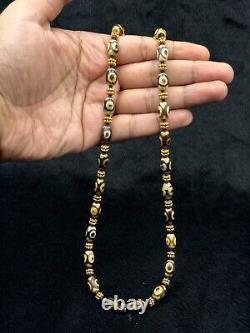 RARE Ancient Himalayan Tibetan Dzi Agate & Gold Plated Beaded Necklace