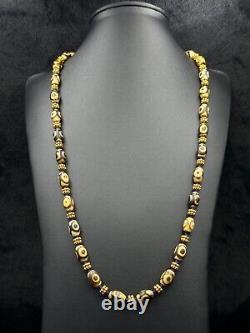 RARE Ancient Himalayan Tibetan Dzi Agate & Gold Plated Beaded Necklace