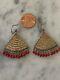 Rare Anna Beck Large Gold Over Sterling Silver Fan Earrings With Coral Beading