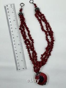 RARE Antique OOAK 925 Sterling Natural BLOOD Red Huge Momo Coral beaded Necklace