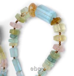 RARE! Aquamarine & Morganite Faceted Hexagon Shape Beads 16 Strand Necklace