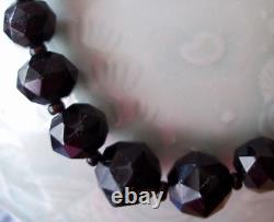 RARE CUT vintage antique MOURNING beads necklace JEWELRY Black 18 graduated htf