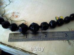 RARE CUT vintage antique MOURNING beads necklace JEWELRY Black 18 graduated htf