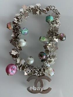 RARE! Chanel Bracelet Transparent Molten Glass Beads & Stones & Silver CC 2008