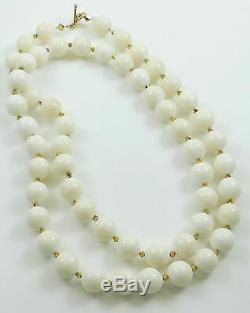 RARE Exquisite Long 40 Beaded Genuine White Jade Necklace 255g 15mm Beads