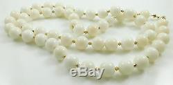RARE Exquisite Long 40 Beaded Genuine White Jade Necklace 255g 15mm Beads