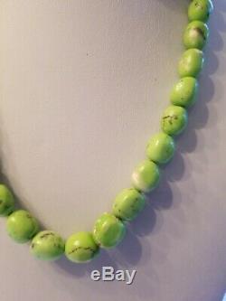 RARE GASPEITE Necklace Gemstone Bead. 5 Apple Green 20 L Sterling Silver 925