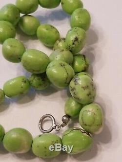 RARE GASPEITE Necklace Gemstone Bead. 5 Apple Green 20 L Sterling Silver 925
