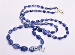 RARE GENUINE NATURAL BLUE FACETED SAPPHIRE OVAL BEADs 14K GOLD NECKLACE 23