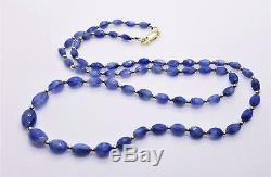 RARE GENUINE NATURAL BLUE FACETED SAPPHIRE OVAL BEADs 14K GOLD NECKLACE 23