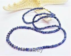 RARE GENUINE NATURAL BLUE FACETED SAPPHIRE RONDELLE BEADs 14K GOLD NECKLACE 19