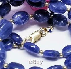 RARE GENUINE NATURAL BLUE SAPPHIRE OVAL BEADs 14K GOLD NECKLACE 19.5 AMAZING
