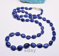 RARE GENUINE NATURAL BLUE SAPPHIRE OVAL BEADs 14K GOLD NECKLACE 19.5 AMAZING