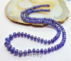 RARE GENUINE NATURAL BLUE TANZANITE RONDELLE BEADs 14K GOLD NECKLACE 20 186cts
