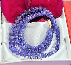 RARE GENUINE NATURAL BLUE TANZANITE RONDELLE BEADs 14K GOLD NECKLACE 20 186cts