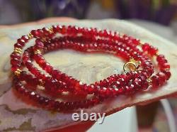 RARE GENUINE RUBY RED FACETED SPINEL BEADs 14K GOLD NECKLACE 20 100% NATURAL